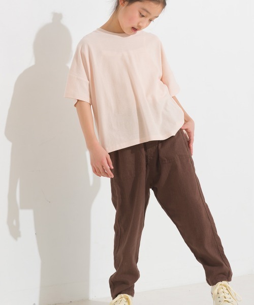 OMNES（オムネス）の「キッズ梨地ビッグボックス半袖Tシャツ（Tシャツ/カットソー・キッズ・ホワイト/ブラック/グリーン系その他/サーモンピンク・100/110/120/130/140）」の19枚目の写真