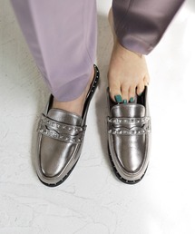 スタッズデザインのコインローファーミュールスリッパサンダル