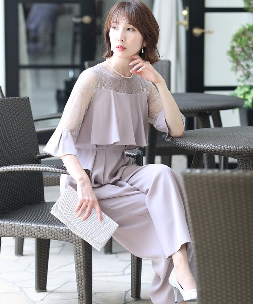 PourVous(プールヴー)の「ワイドパンツ フォーマル お呼ばれ ロング丈&結婚式 ドッキング風 オールインワン パーティー パンツドレス オケージョンドレス 七五三 ママ お宮参り 学校行事 二次会 成人式 (パンツドレス・レディース・ライトグレー/ブラック/ラベンダー/ネイビー/チャコール・M)」の5枚目の写真