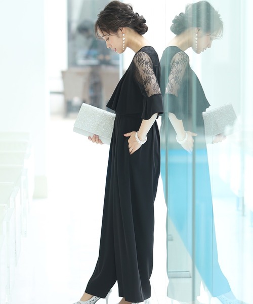 PourVous(プールヴー)の「ワイドパンツ フォーマル お呼ばれ ロング丈&結婚式 ドッキング風 オールインワン パーティー パンツドレス オケージョンドレス 七五三 ママ お宮参り 学校行事 二次会 成人式 (パンツドレス・レディース・ライトグレー/ブラック/ラベンダー/ネイビー/チャコール・M)」の7枚目の写真