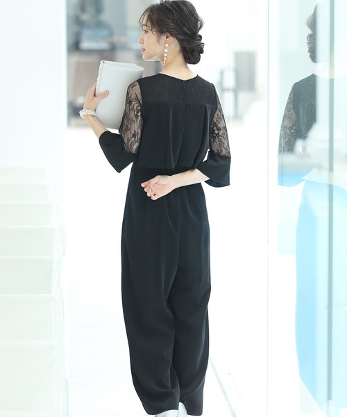 PourVous(プールヴー)の「ワイドパンツ フォーマル お呼ばれ ロング丈&結婚式 ドッキング風 オールインワン パーティー パンツドレス オケージョンドレス 七五三 ママ お宮参り 学校行事 二次会 成人式 (パンツドレス・レディース・ライトグレー/ブラック/ラベンダー/ネイビー/チャコール・M)」の8枚目の写真