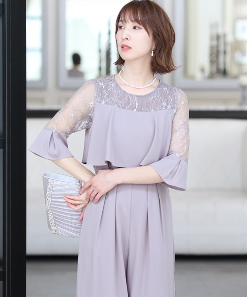 PourVous(プールヴー)の「ワイドパンツ フォーマル お呼ばれ ロング丈&結婚式 ドッキング風 オールインワン パーティー パンツドレス オケージョンドレス 七五三 ママ お宮参り 学校行事 二次会 成人式 (パンツドレス・レディース・ライトグレー/ブラック/ラベンダー/ネイビー/チャコール・M)」の16枚目の写真