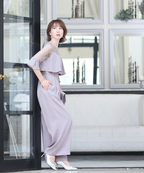 PourVous(プールヴー)の「ワイドパンツ フォーマル お呼ばれ ロング丈&結婚式 ドッキング風 オールインワン パーティー パンツドレス オケージョンドレス 七五三 ママ お宮参り 学校行事 二次会 成人式 (パンツドレス・レディース・ライトグレー/ブラック/ラベンダー/ネイビー/チャコール・M)」の17枚目の写真