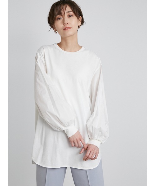 emmi(エミ)の「【emmi atelier】袖ボリュームコンビトップス(Tシャツ/カットソー・レディース・ホワイト/ブラック・FREE)」の4枚目の写真