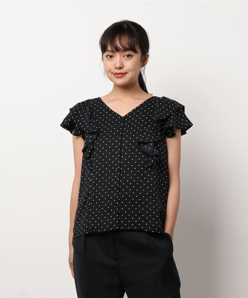 Allamanda（アラマンダ）の「フリルフレア前開きブラウス(SETUP対応)（Tシャツ/カットソー・レディース・ホワイト系8/ブラック系その他5/ブラウン系その他2/ブラウン系4・M）」の2枚目の写真