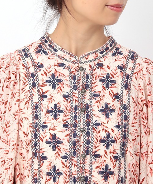 チチカカ（チチカカ）の「リーフプリントバロチ風ワンピース（ワンピース・レディース・ブラック/アイボリー・FREE）」の3枚目の写真