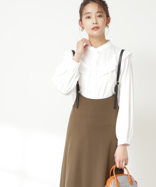 N.(N. Natural Beauty Basic)(エヌエヌナチュラルビューティーベーシック)の「◆スタンドネックフリル長袖ブラウス(シャツ/ブラウス・レディース・ブラック/オフホワイト/ブルー/ブルー系その他・MEDIUM)」の1枚目の写真