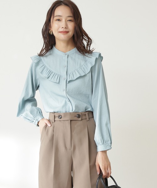 N.(N. Natural Beauty Basic)(エヌエヌナチュラルビューティーベーシック)の「◆スタンドネックフリル長袖ブラウス(シャツ/ブラウス・レディース・ブラック/オフホワイト/ブルー/ブルー系その他・MEDIUM)」の3枚目の写真