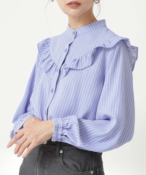 N.(N. Natural Beauty Basic)(エヌエヌナチュラルビューティーベーシック)の「◆スタンドネックフリル長袖ブラウス(シャツ/ブラウス・レディース・ブラック/オフホワイト/ブルー/ブルー系その他・MEDIUM)」の14枚目の写真