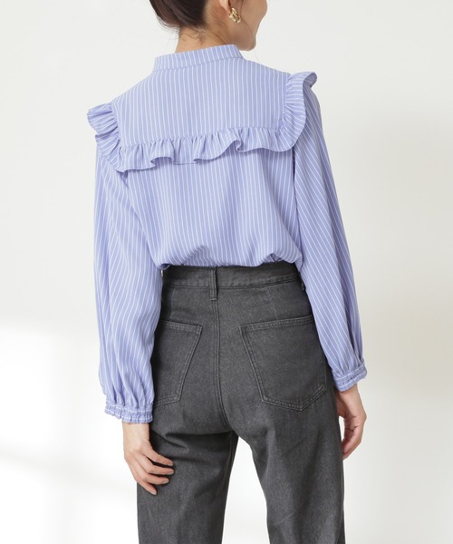 N.(N. Natural Beauty Basic)(エヌエヌナチュラルビューティーベーシック)の「◆スタンドネックフリル長袖ブラウス(シャツ/ブラウス・レディース・ブラック/オフホワイト/ブルー/ブルー系その他・MEDIUM)」の7枚目の写真