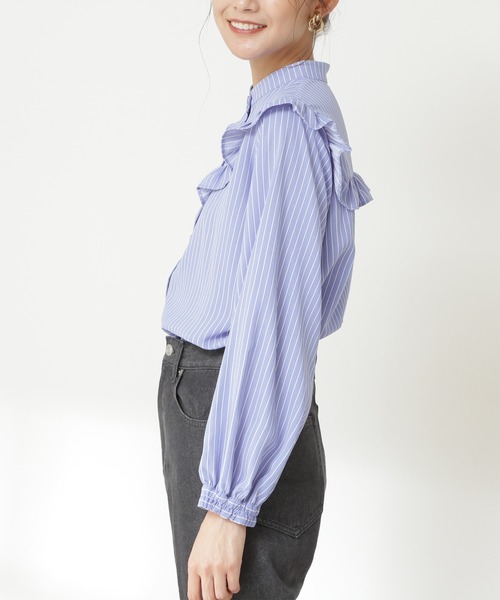 N.(N. Natural Beauty Basic)(エヌエヌナチュラルビューティーベーシック)の「◆スタンドネックフリル長袖ブラウス(シャツ/ブラウス・レディース・ブラック/オフホワイト/ブルー/ブルー系その他・MEDIUM)」の12枚目の写真