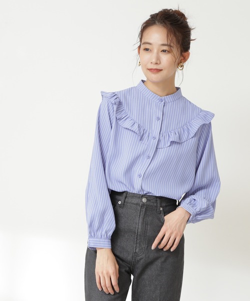 N.(N. Natural Beauty Basic)(エヌエヌナチュラルビューティーベーシック)の「◆スタンドネックフリル長袖ブラウス(シャツ/ブラウス・レディース・ブラック/オフホワイト/ブルー/ブルー系その他・MEDIUM)」の5枚目の写真