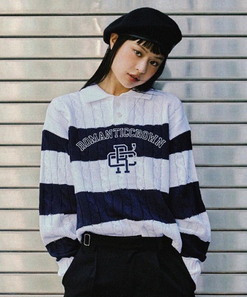 ROMANTIC CROWN（ロマンティッククラウン）の「【ROMANTIC CROWN】RC CLUB KNIT POLO / ロマンティッククラウン RC クラブ ケーブルニット ポロシャツ（ニット/セーター・メンズ・ホワイト/ライトイエロー/グリーン・SMALL/MEDIUM/LARGE）」の2枚目の写真