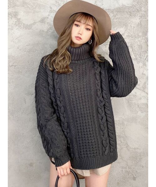 GYDA(ジェイダ)の「シャツアンサンブルタートルケーブルニット トップス(ニット/セーター・レディース・チャコールグレー/ベージュ/オフホワイト・FREE)」の1枚目の写真