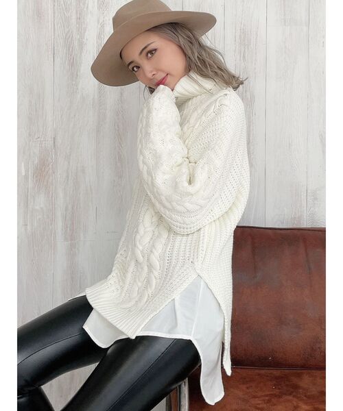 GYDA(ジェイダ)の「シャツアンサンブルタートルケーブルニット トップス(ニット/セーター・レディース・チャコールグレー/ベージュ/オフホワイト・FREE)」の14枚目の写真