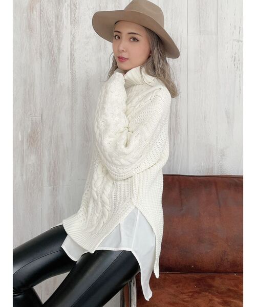GYDA(ジェイダ)の「シャツアンサンブルタートルケーブルニット トップス(ニット/セーター・レディース・チャコールグレー/ベージュ/オフホワイト・FREE)」の19枚目の写真