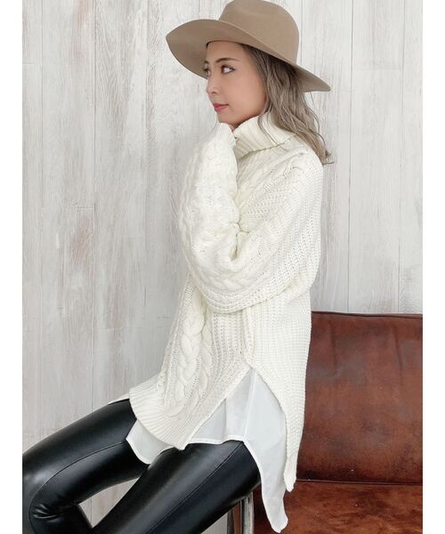 GYDA(ジェイダ)の「シャツアンサンブルタートルケーブルニット トップス(ニット/セーター・レディース・チャコールグレー/ベージュ/オフホワイト・FREE)」の6枚目の写真