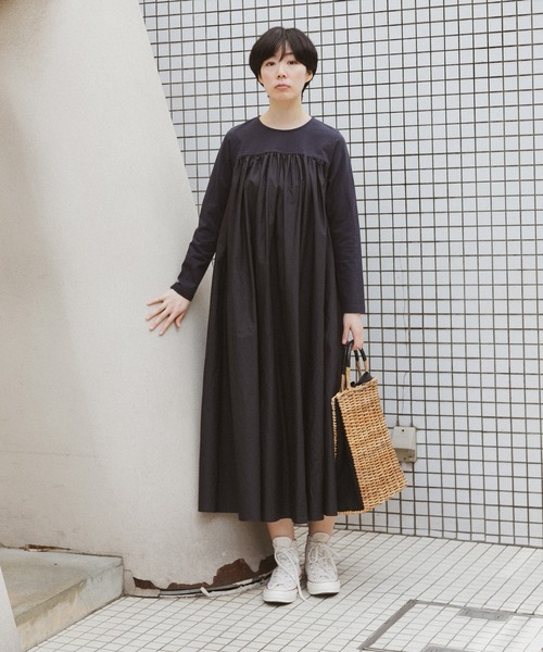 note et silence (ノートエシロンス)の「◇【 AMB100貨 】トルファンコットン コンボギャザーワンピース(ワンピース・レディース・グレー/ブラック/ネイビー・FREE)」の12枚目の写真