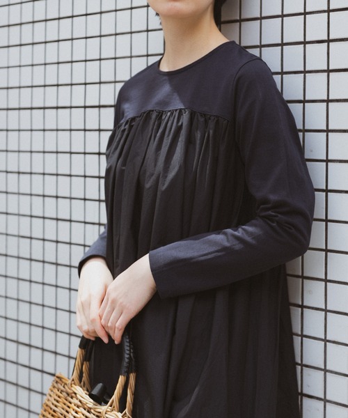 note et silence (ノートエシロンス)の「◇【 AMB100貨 】トルファンコットン コンボギャザーワンピース(ワンピース・レディース・グレー/ブラック/ネイビー・FREE)」の8枚目の写真