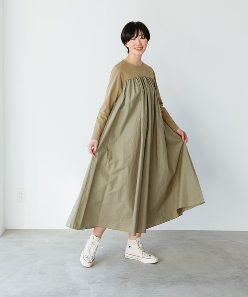 note et silence (ノートエシロンス)の「◇【 AMB100貨 】トルファンコットン コンボギャザーワンピース(ワンピース・レディース・グレー/ブラック/ネイビー・FREE)」の9枚目の写真