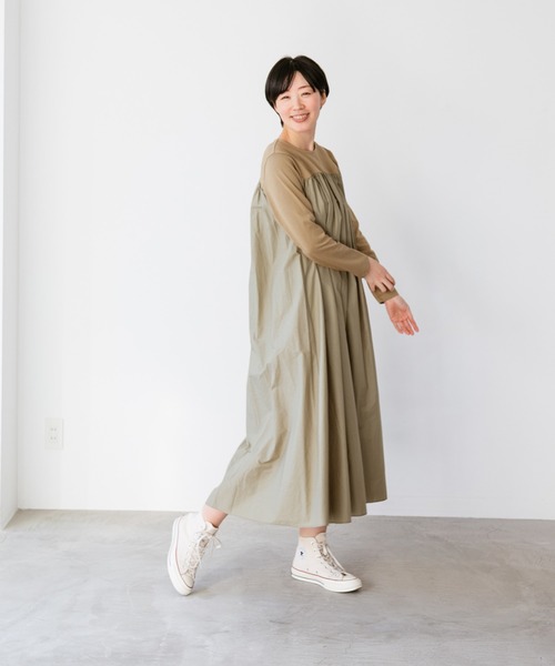 note et silence (ノートエシロンス)の「◇【 AMB100貨 】トルファンコットン コンボギャザーワンピース(ワンピース・レディース・グレー/ブラック/ネイビー・FREE)」の10枚目の写真
