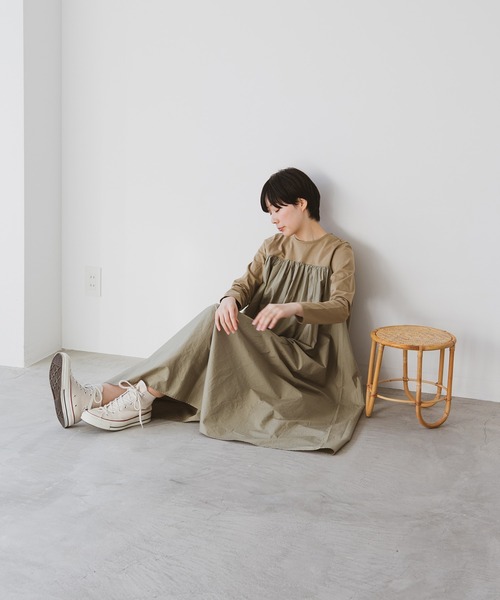 note et silence (ノートエシロンス)の「◇【 AMB100貨 】トルファンコットン コンボギャザーワンピース(ワンピース・レディース・グレー/ブラック/ネイビー・FREE)」の5枚目の写真