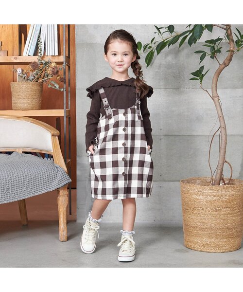 apres les cours(アプレレクール)の「WEB限定 ハイウエストポケットフリルジャンスカ(ジャンパースカート・キッズ・ブラック/ブラウン/インディゴブルー・120cm/110cm/80cm/100cm/140cm/130cm/90㎝)」の19枚目の写真