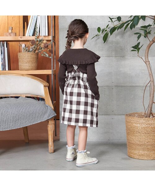 apres les cours(アプレレクール)の「WEB限定 ハイウエストポケットフリルジャンスカ(ジャンパースカート・キッズ・ブラック/ブラウン/インディゴブルー・120cm/110cm/80cm/100cm/140cm/130cm/90㎝)」の20枚目の写真