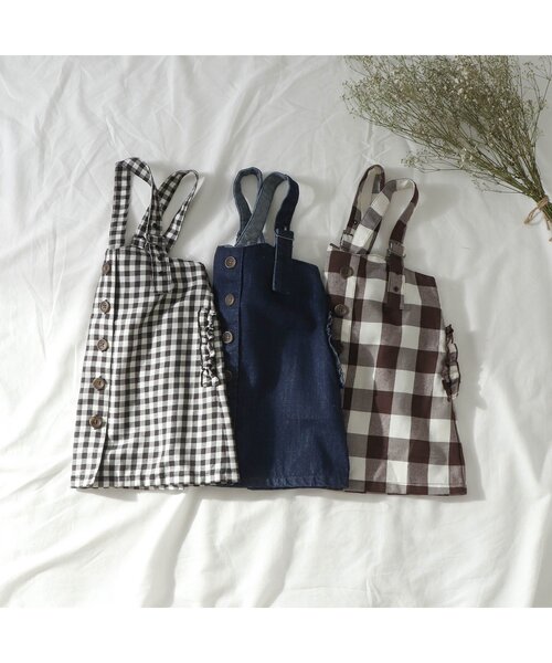 apres les cours(アプレレクール)の「WEB限定 ハイウエストポケットフリルジャンスカ(ジャンパースカート・キッズ・ブラック/ブラウン/インディゴブルー・120cm/110cm/80cm/100cm/140cm/130cm/90㎝)」の21枚目の写真