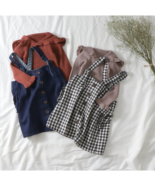 apres les cours(アプレレクール)の「WEB限定 ハイウエストポケットフリルジャンスカ(ジャンパースカート・キッズ・ブラック/ブラウン/インディゴブルー・120cm/110cm/80cm/100cm/140cm/130cm/90㎝)」の22枚目の写真