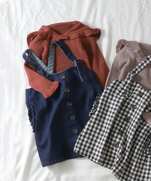 apres les cours(アプレレクール)の「WEB限定 ハイウエストポケットフリルジャンスカ(ジャンパースカート・キッズ・ブラック/ブラウン/インディゴブルー・120cm/110cm/80cm/100cm/140cm/130cm/90㎝)」の3枚目の写真