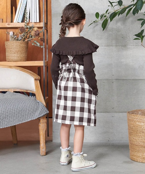 apres les cours(アプレレクール)の「WEB限定 ハイウエストポケットフリルジャンスカ(ジャンパースカート・キッズ・ブラック/ブラウン/インディゴブルー・120cm/110cm/80cm/100cm/140cm/130cm/90㎝)」の6枚目の写真