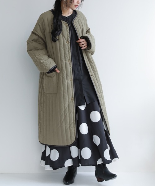 n'OrLABEL（ノアールレーベル）の「『ノーカラーラインキルティングコート』（ノーカラーコート・レディース・ライトカーキ/ブラック/アイボリー・FREE）」の17枚目の写真