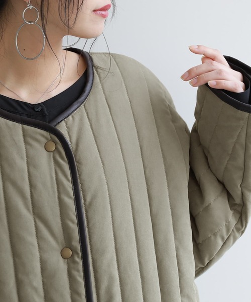 n'OrLABEL（ノアールレーベル）の「『ノーカラーラインキルティングコート』（ノーカラーコート・レディース・ライトカーキ/ブラック/アイボリー・FREE）」の20枚目の写真