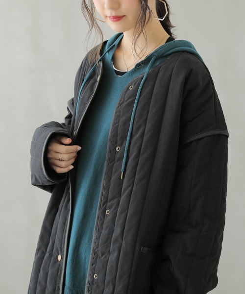 n'OrLABEL（ノアールレーベル）の「『ノーカラーラインキルティングコート』（ノーカラーコート・レディース・ライトカーキ/ブラック/アイボリー・FREE）」の15枚目の写真