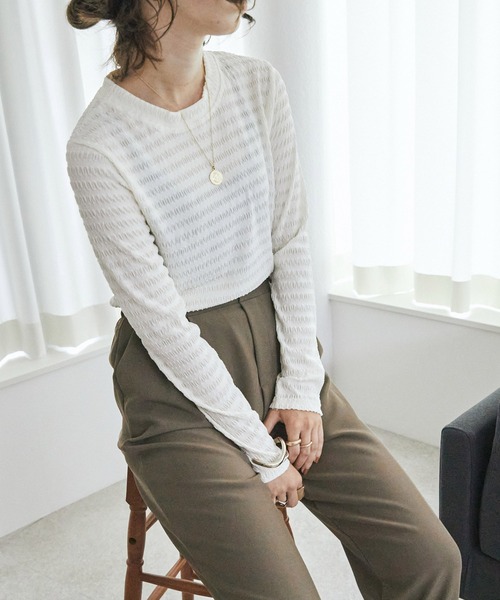 セール ふくれ柄がオシャレ ハイネック長袖トップス Tシャツ カットソー Toucher Du Brise トゥシェドブリーズ のファッション通販 Zozotown