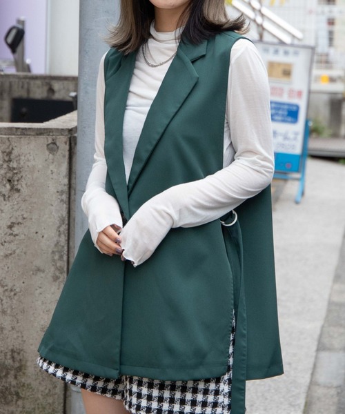 WEGO（ウィゴー）の「WEGO/ロングスリットベスト（テーラードジャケット・レディース・ブラック/グリーン/ライム/アイボリー/ライトベージュ・FREE）」の5枚目の写真