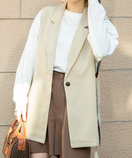 WEGO（ウィゴー）の「WEGO/ロングスリットベスト（テーラードジャケット・レディース・ブラック/グリーン/ライム/アイボリー/ライトベージュ・FREE）」の22枚目の写真