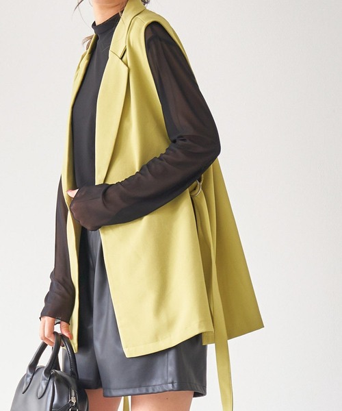 WEGO（ウィゴー）の「WEGO/ロングスリットベスト（テーラードジャケット・レディース・ブラック/グリーン/ライム/アイボリー/ライトベージュ・FREE）」の12枚目の写真