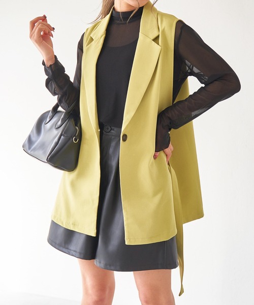 WEGO（ウィゴー）の「WEGO/ロングスリットベスト（テーラードジャケット・レディース・ブラック/グリーン/ライム/アイボリー/ライトベージュ・FREE）」の11枚目の写真