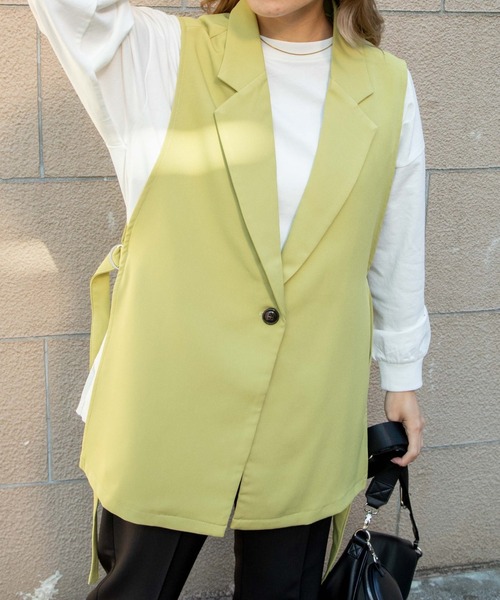WEGO（ウィゴー）の「WEGO/ロングスリットベスト（テーラードジャケット・レディース・ブラック/グリーン/ライム/アイボリー/ライトベージュ・FREE）」の6枚目の写真