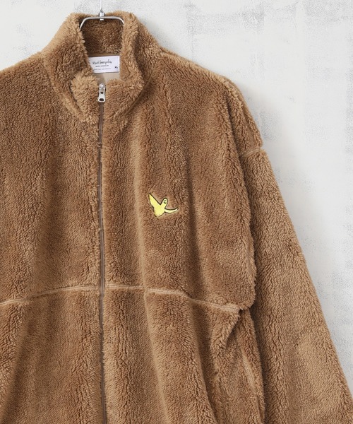 Mark Gonzales（マーク・ゴンザレス）の「【Mark Gonzales/マーク・ゴンザレス】ALWAYS GOOD TIME別注 ワンポイント スタンドネック ボアジップブルゾン（ブルゾン・メンズ・ブラック/ベージュ/アイボリー・MEDIUM/LARGE/X-LARGE）」の3枚目の写真