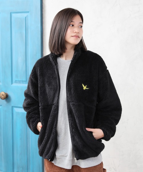 Mark Gonzales（マーク・ゴンザレス）の「【Mark Gonzales/マーク・ゴンザレス】ALWAYS GOOD TIME別注 ワンポイント スタンドネック ボアジップブルゾン（ブルゾン・メンズ・ブラック/ベージュ/アイボリー・MEDIUM/LARGE/X-LARGE）」の5枚目の写真