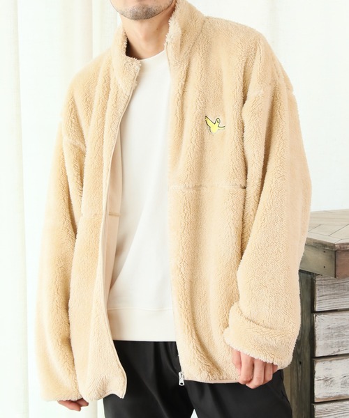 Mark Gonzales（マーク・ゴンザレス）の「【Mark Gonzales/マーク・ゴンザレス】ALWAYS GOOD TIME別注 ワンポイント スタンドネック ボアジップブルゾン（ブルゾン・メンズ・ブラック/ベージュ/アイボリー・MEDIUM/LARGE/X-LARGE）」の10枚目の写真