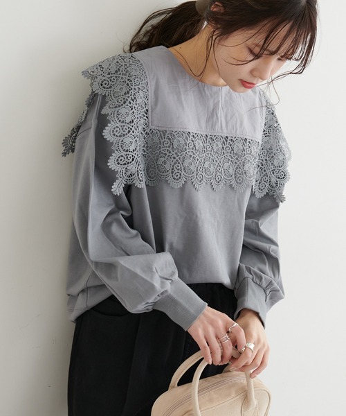 PUAL CE CIN(ピュアルセシン)の「BIGレース襟プルオーバー(Tシャツ/カットソー・レディース・ナチュラル/ブラック/グレー・FREE)」の3枚目の写真