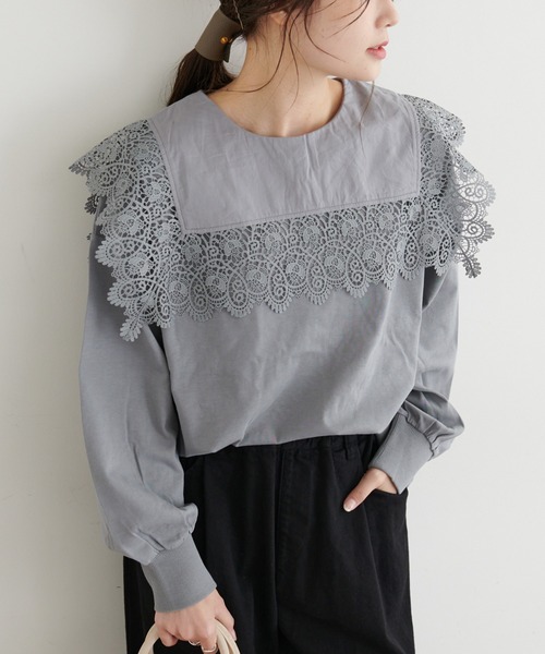 PUAL CE CIN(ピュアルセシン)の「BIGレース襟プルオーバー(Tシャツ/カットソー・レディース・ナチュラル/ブラック/グレー・FREE)」の19枚目の写真
