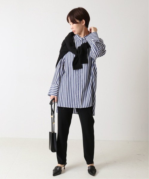 journal standard L'essage（ジャーナルスタンダードレサージュ）の「《追加》シアー/ストライプ バンドカラー シャツ◆2（シャツ/ブラウス・レディース・ブラック/ネイビー・FREE）」の7枚目の写真