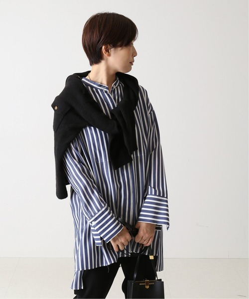 journal standard L'essage（ジャーナルスタンダードレサージュ）の「《追加》シアー/ストライプ バンドカラー シャツ◆2（シャツ/ブラウス・レディース・ブラック/ネイビー・FREE）」の11枚目の写真
