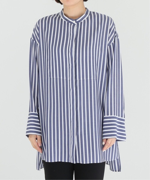 journal standard L'essage（ジャーナルスタンダードレサージュ）の「《追加》シアー/ストライプ バンドカラー シャツ◆2（シャツ/ブラウス・レディース・ブラック/ネイビー・FREE）」の4枚目の写真