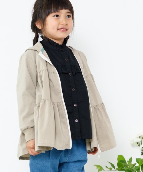 MAKE YOUR DAY(メイクユアデイ)の「ティアードフーディ■80~140cm(ナイロンジャケット・キッズ・ミント/グレー/ベージュ・120/110/100/90/140/130/80)」の2枚目の写真